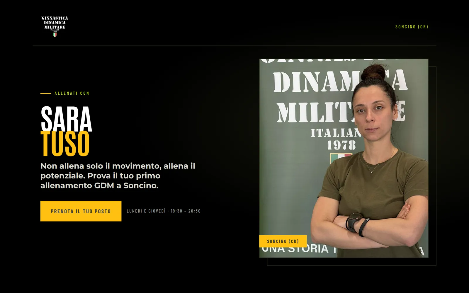 Apertura della landing di Sara Tuso, con il ritratto e l’invito alla prova