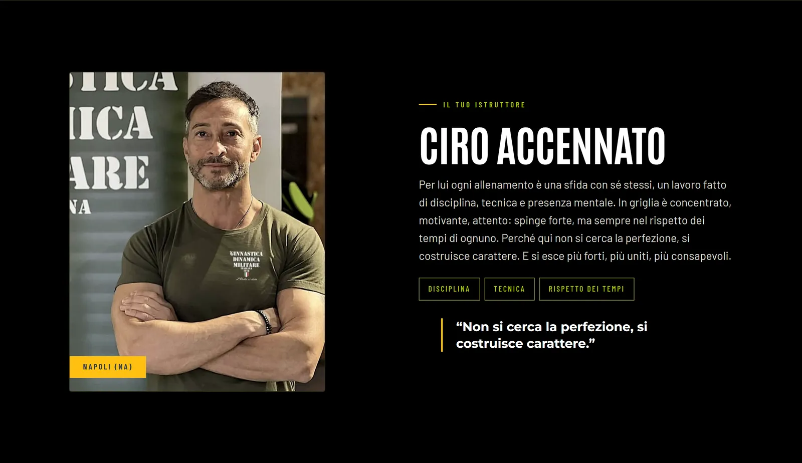 La presentazione dell’istruttore, qui Ciro Accennato a Napoli