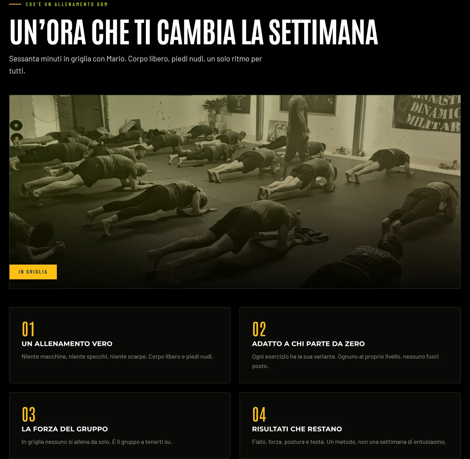Com’è fatto un allenamento, con la foto di un gruppo in plank