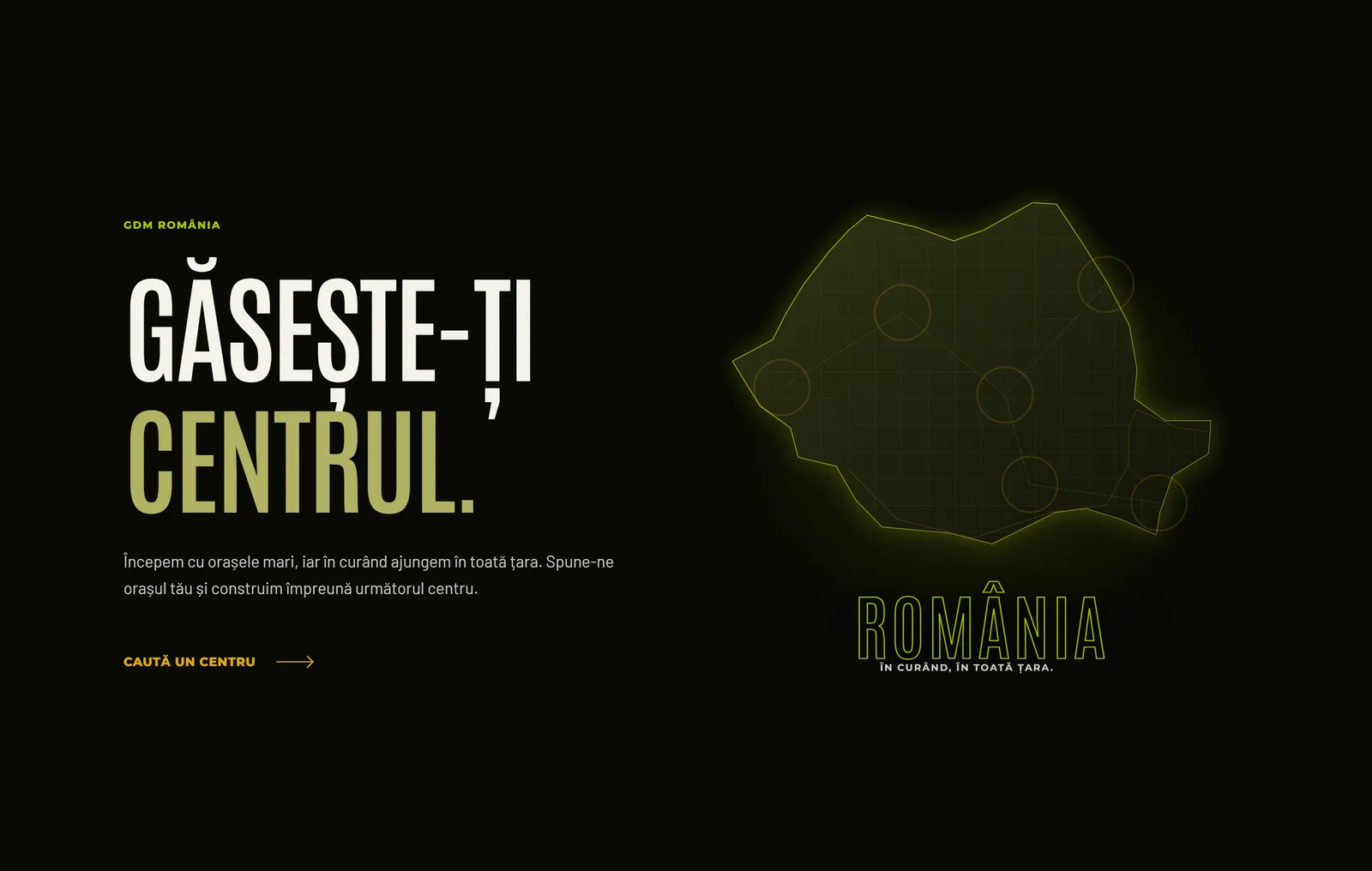 La sezione per trovare il proprio centro, con la sagoma della Romania